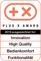 Auszeichnung Plus X Award 2018 - Innovation, High Quality, Bedienkomfort, Funktionalität