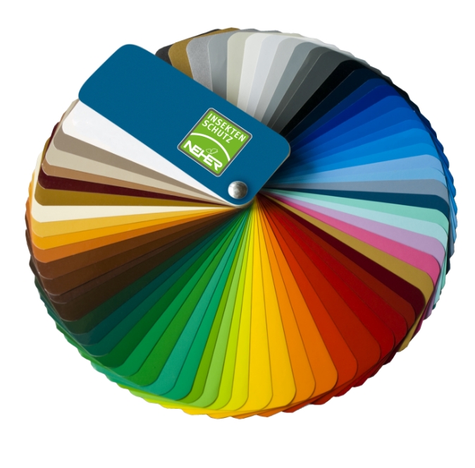 Neher Insektenschutz Standardfarben, große Auswahl von neutralen Tönen bis kräftigen Farben.
