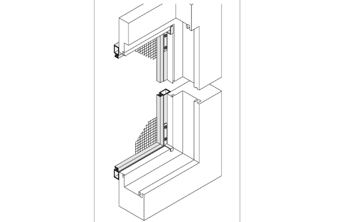 Drawing of a hook-in Neher stentering frame for windows. Installation without drilling with angle brackets.