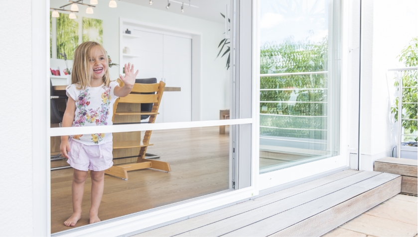 Insektenschutz Schiebetür mit Sprosse